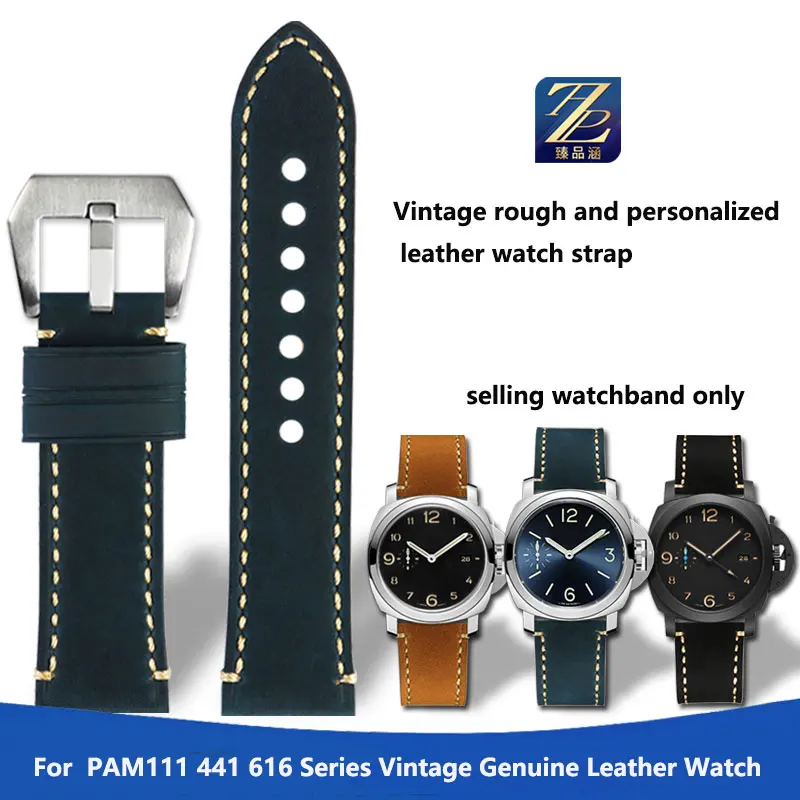 Cinturino In Pelle Bovina 22Mm 24Mm 26Mm Per La Serie Di Orologi In Pelle Vintage Panerai Pam111/441/616/312 Riftag Rga3503
