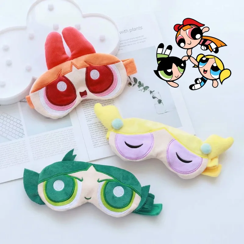 The Powerpuff Girls Sleeping Eye Mask Blindfold Soft Plush Cute Cartoon Eye Cover Maschere Eyepatch Office Nap Forniture Da Viaggio Regalo