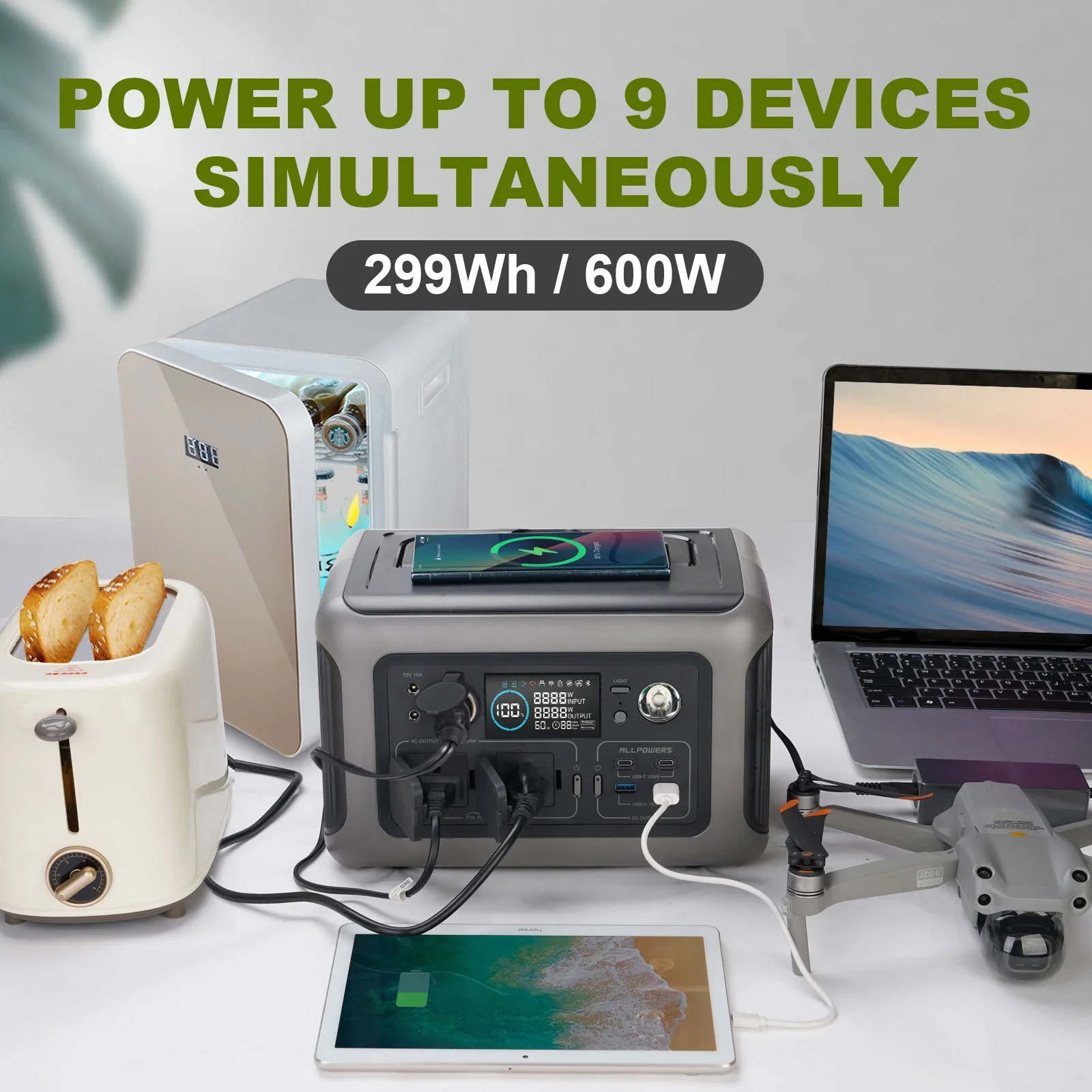 Centrale Elettrica Portatile R600, Batteria Lifep04 299Wh Con 2X600W (1200W Si Pone) Prese Ac Per Campeggio All'Aperto Rv Home