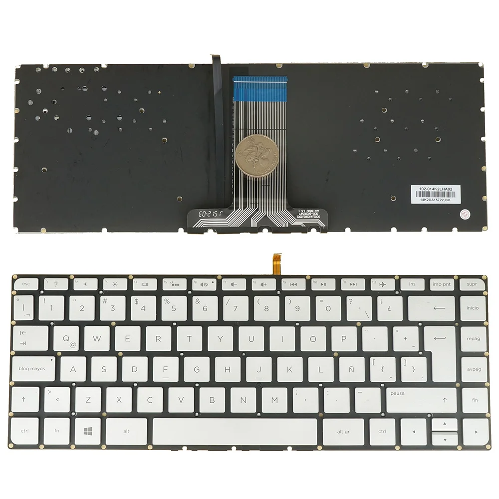 La Tastiera Spagnola Per Hp Envy 14-J000 Muslimex 14-J008La, Pavilion 14-Ab 14- Ab112La Ab151La Ab154La Ab155La, Retroilluminato, Argento