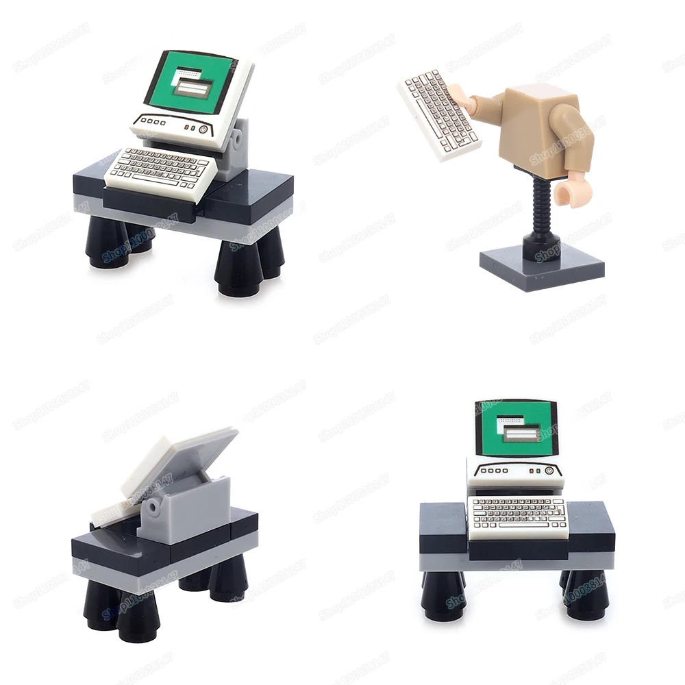 Ufficio Computer Scrivania Building Block Assemblare Moc Figure Monitor Computer Tastiera Stampa Modello Mattoni Bambino Regali Di Natale Giocattoli
