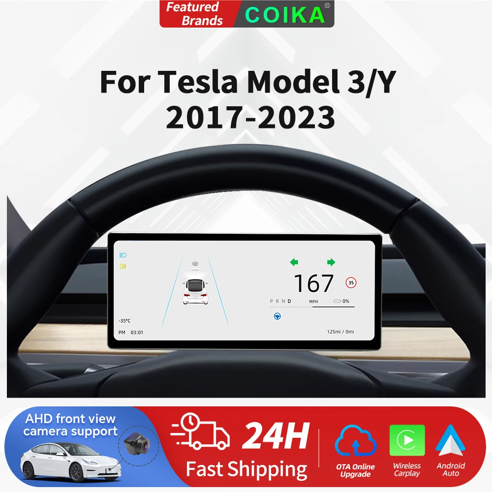 Per Tesla Model 3 / Model Y Head Up Display Cruscotto Digitale Sistema Linux 9 Pollici Android Auto Wireless Carplay Hud Touch Screen