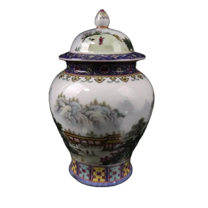 Vaso In Ceramica Blu E Bianco Jingdezhen Con Motivo Paesaggistico