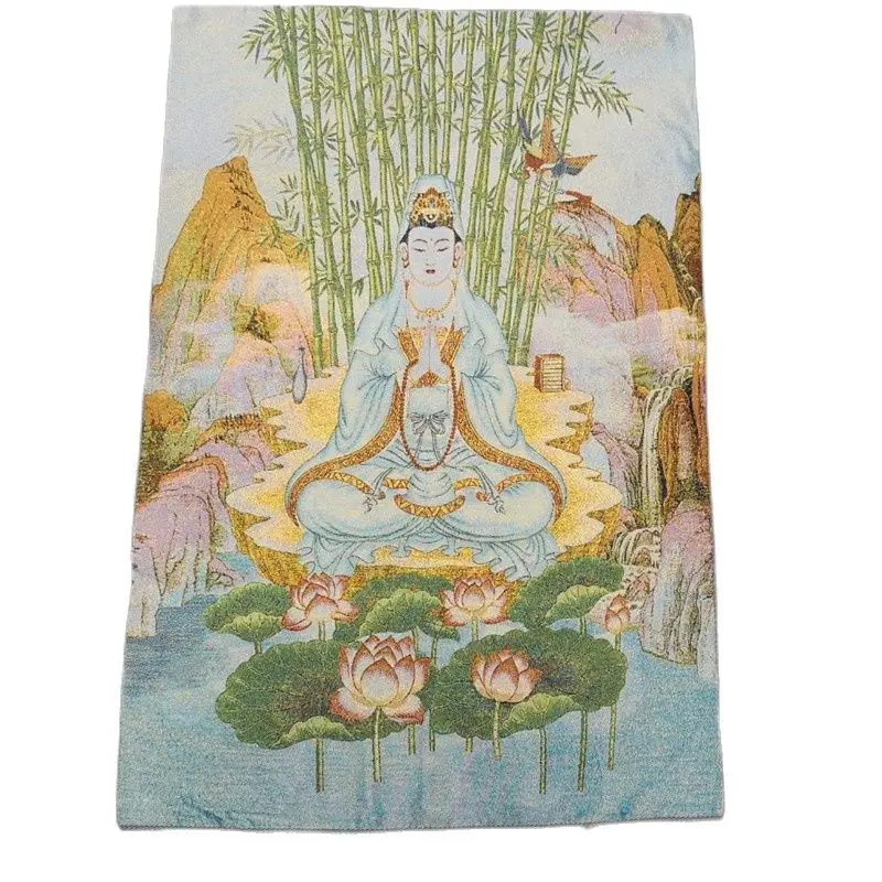 Cina Old Tibet Silk Thangka Like Hanging Painting Fengshui Guanyin Bodhisattva