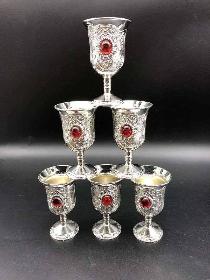 Collezione Varie Artigianato Miao Silver Wine Cup Blu Rosso Verde Tre Colori Wine Cup Decoration Figure