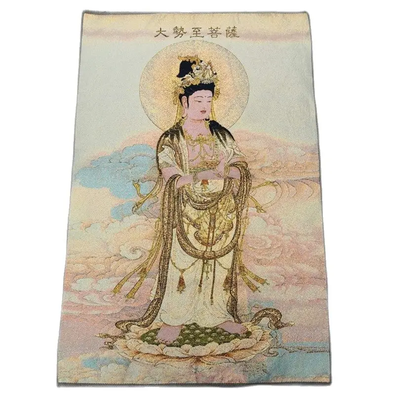Cina Old Tibet Silk Thangka Like Hanging Painting Fengshui Guanyin Bodhisattva