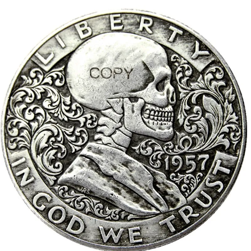 Fk(03) Hobo Creative 1957 Franklin Silver Half Dollar Skull Zombie Skeleton Intagliato A Mano Copy Coins
