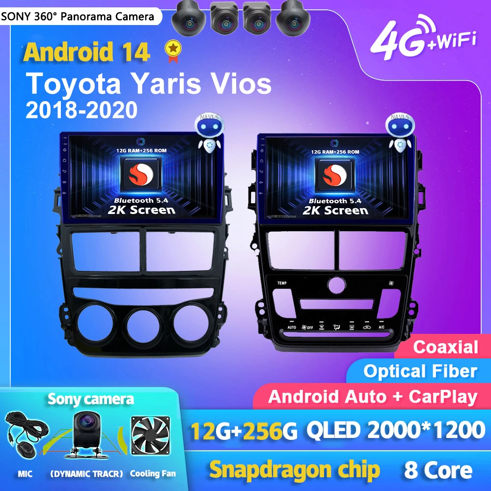 Android 14 Carplay Auto 2K Schermo Autoradio Lettore Multimediale Per Toyota Vios Yaris 2018 2019 2020 Autoradio Stereo Head Unit