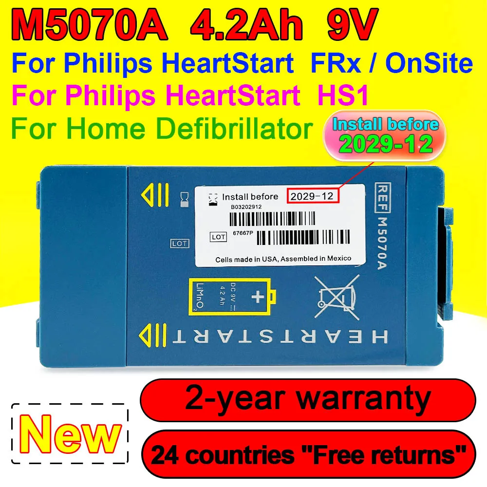 M5070A Per Philips Heartstart Frx Aeds In Loco, Per Defibrillatore Domestico, Per Heartstart Hs1 M5066A M5067A M5068A Batteria 9V 4200Mahs