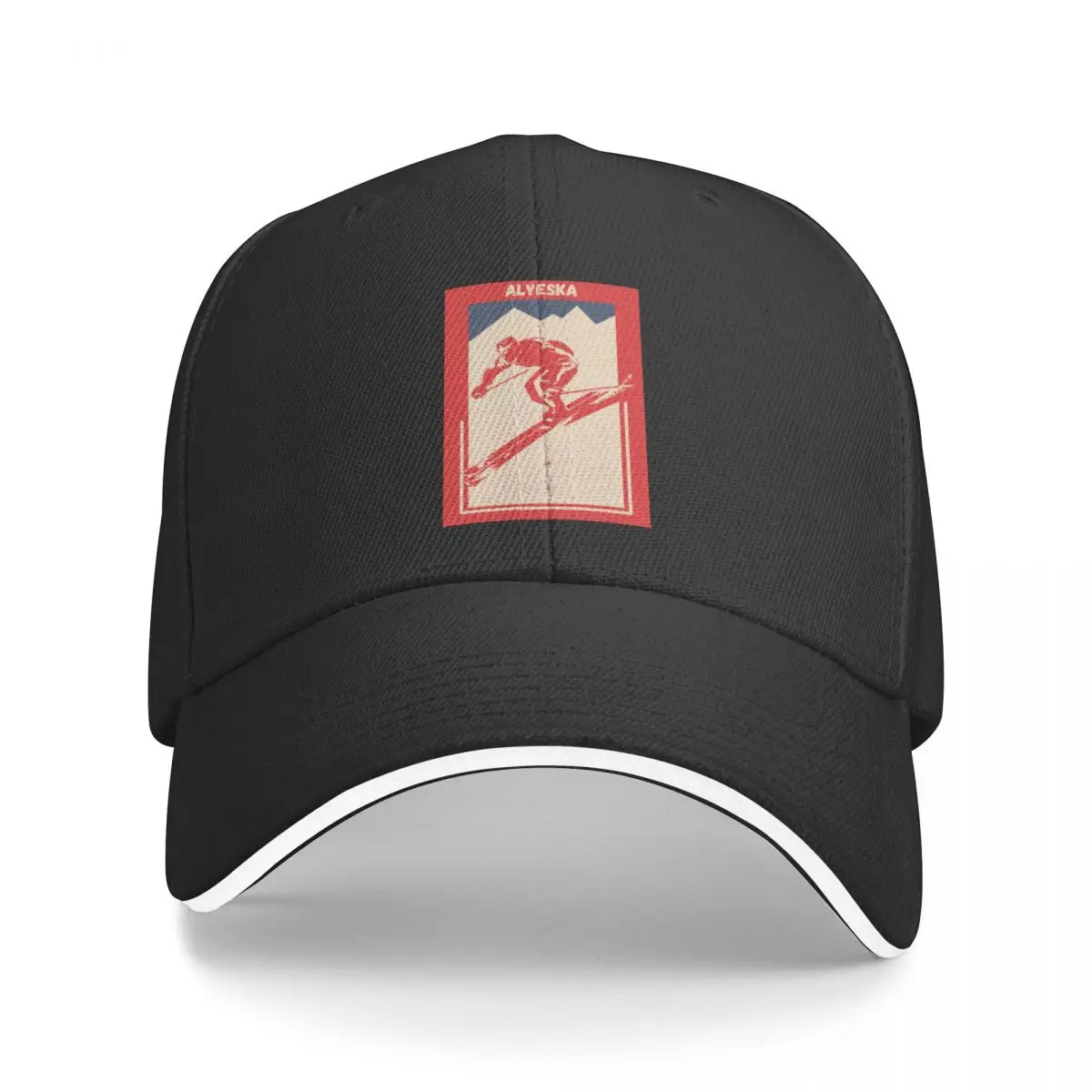 New Alyeska Girdwood Alaska Ski Resort - Vintage Red Geometric Ski Poster Per Mountain Alpine Skier Baseball Cap