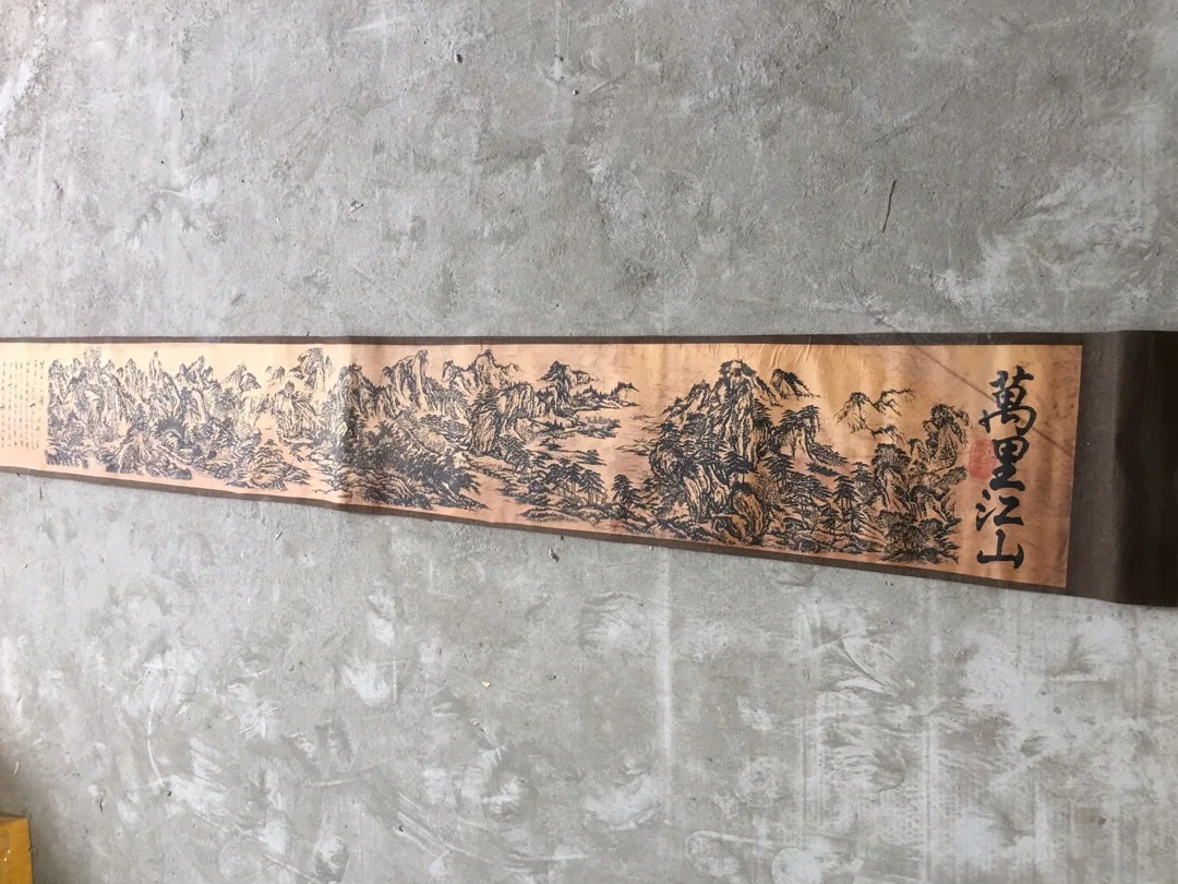 Vecchia Pittura Cinese Figura Di Carta Pittura Lunga Pergamena Migliaia Di Miglia Di Fiumi E Montagne