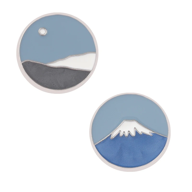 Spilla A Forma Di Smalto Rotondo Di Vulcano Mountain Blue Sky Mountain Star Moon Pattern Badge Su Zaino Pin S Spille Regalo Gioielli Donna