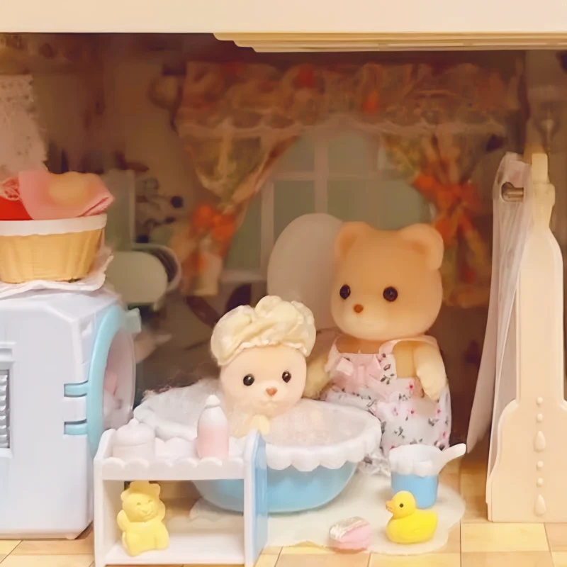Hot Sylvanian Family Anime Figure Model Baby Bear Set Da Bagno Kawaii Doll Kid Giocattoli Da Collezione Room Ornament Regali Di Compleanno