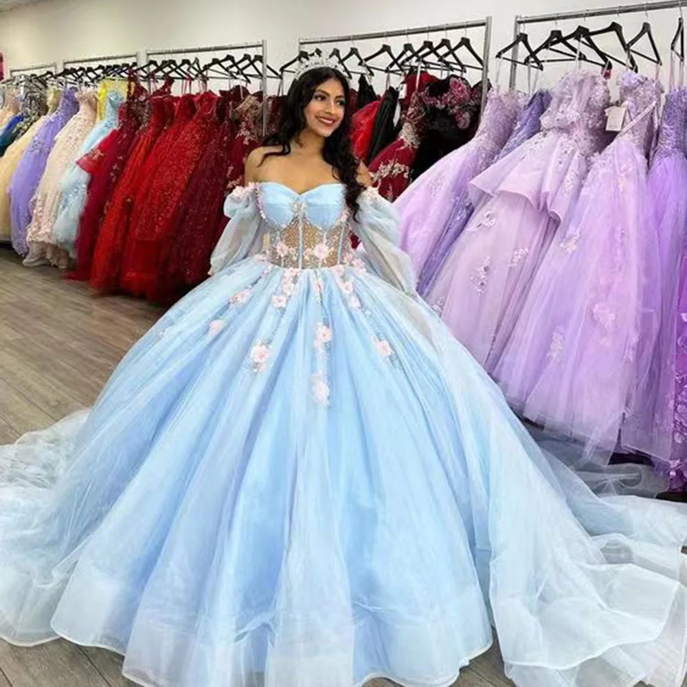 Doymeny Flower Lace Quinceanera Dress Off Spalla Party Prom Dress Ball Gown Girl Sweet 16 Party Gown Vestidos