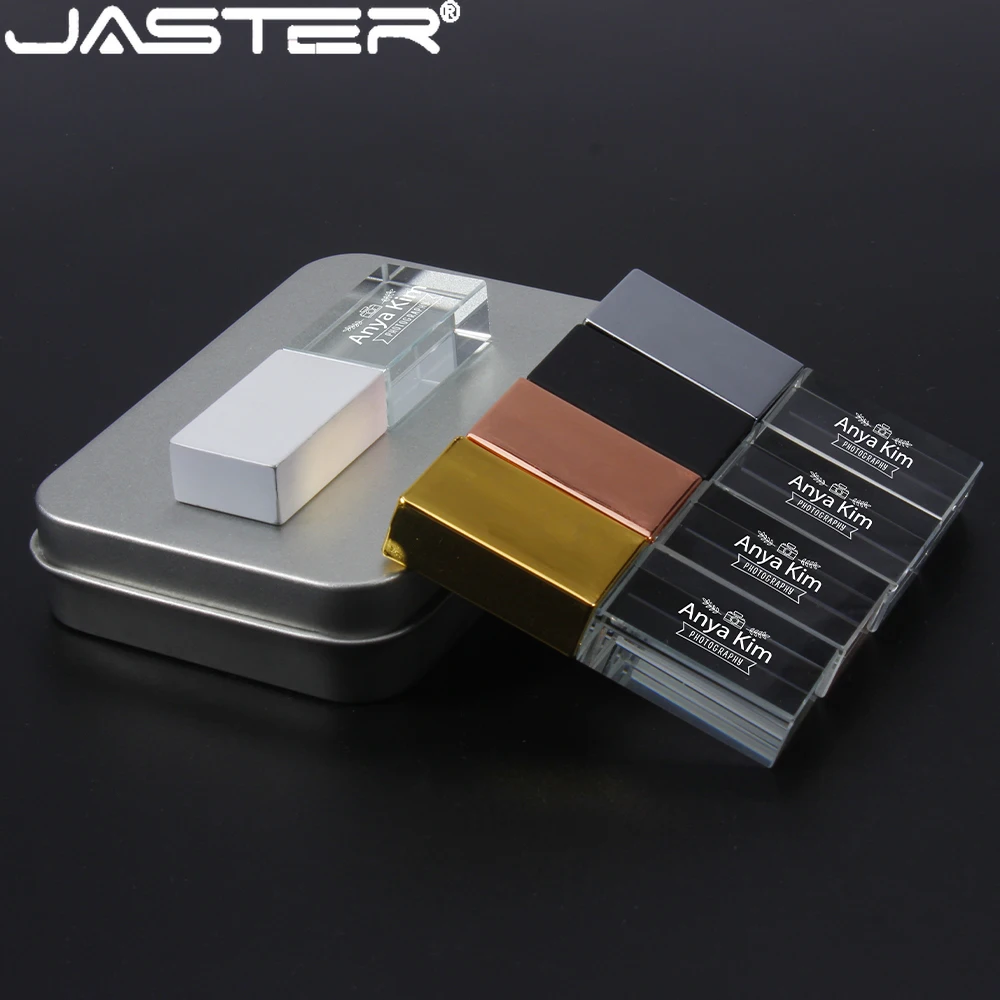 Jaster Crystal + Box Micro Usb 2.0 128Gb 64Gb Flash Drive 32Gb 16Gb 8Gb Pendrive 4Gb Logo Personalizzato Gratuito Thumbdrive Regalo Di Nozze