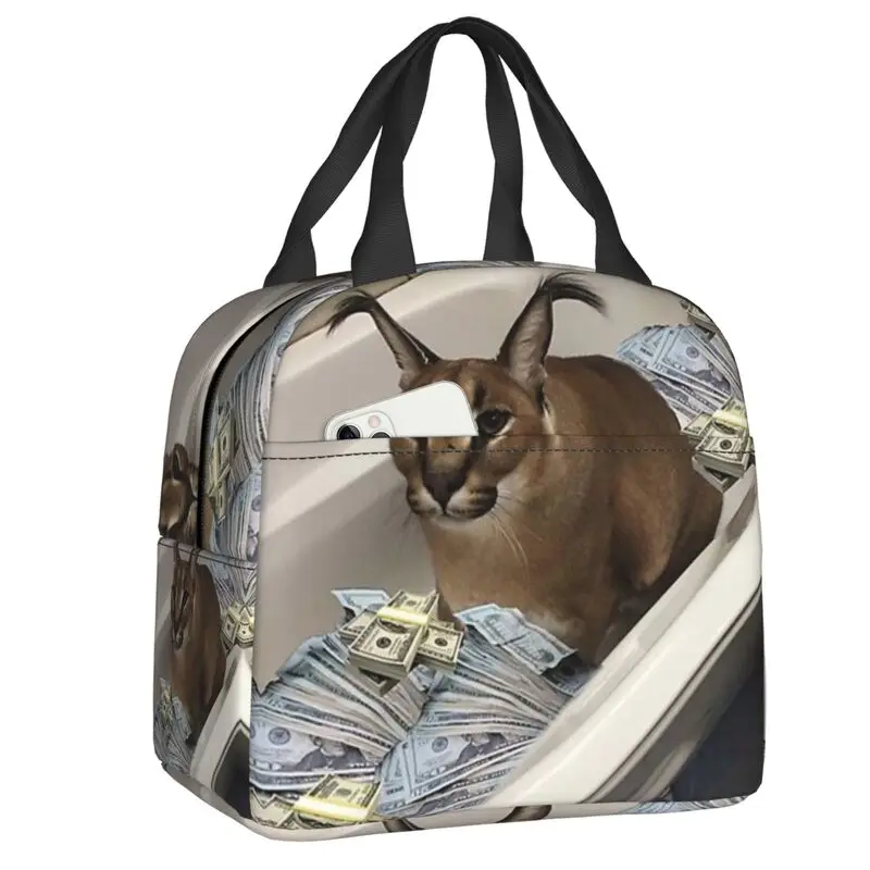 Caracal Big Floppa Cash Insulated Lunch Tote Bag Per Le Donne Africa Gosha Portable Thermal Cooler Bento Box Work School Travel