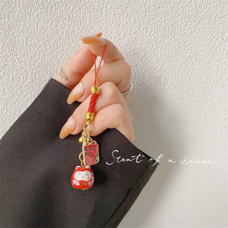 Giapponese Maneki Neko Smart Phone Strap Cordini Iphone Samsung Decorazione Sakura Cat Mobile Rope Portachiavi Ragazze Phone Charm