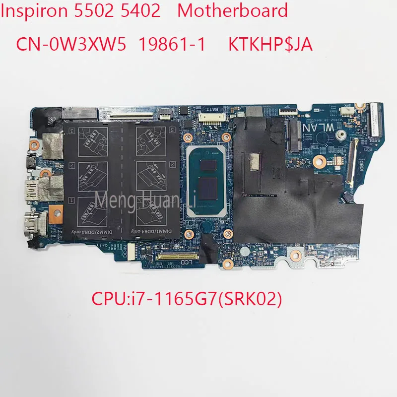 0 W3Xw5 5502 Motherbaord 19861-1 5402 Motherbaord Cn-0W3Xw5 Ktkhp Per Inspiron 5502 5402 Cpu:I7-1165G7 Uma Ddr4 100% Test Ok