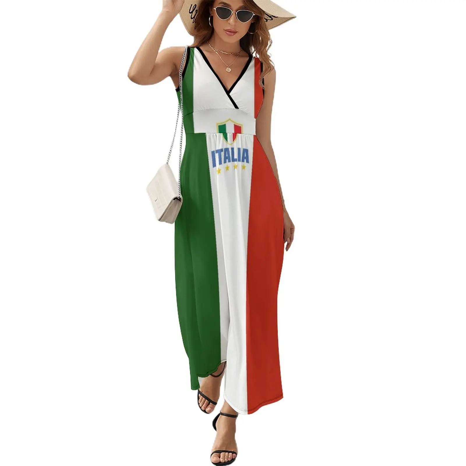 Italia-Abito Senza Maniche Tricolore Italiano Abiti Moda Donna Abiti Da Cerimonia Per Donna