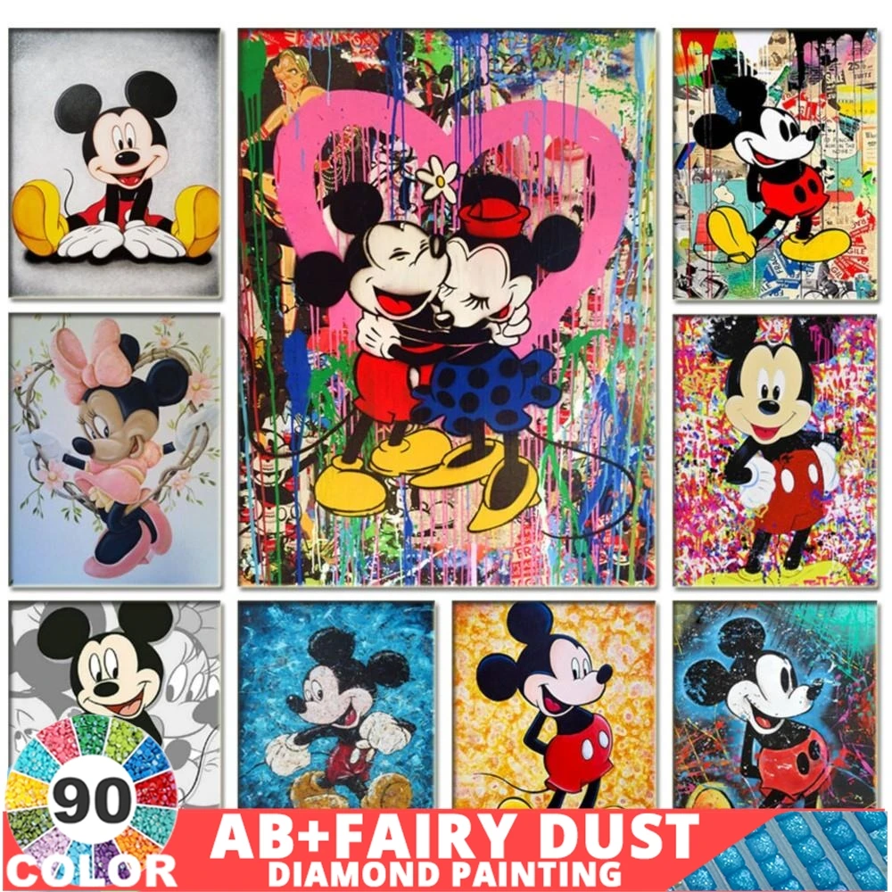 90 Colori Ab Fairy Dust Disney Colorful Mickey Mouse 5D Pittura Diamante Fai Da Te Mosaico Graffiti Wall Street Art Picture Of Decor