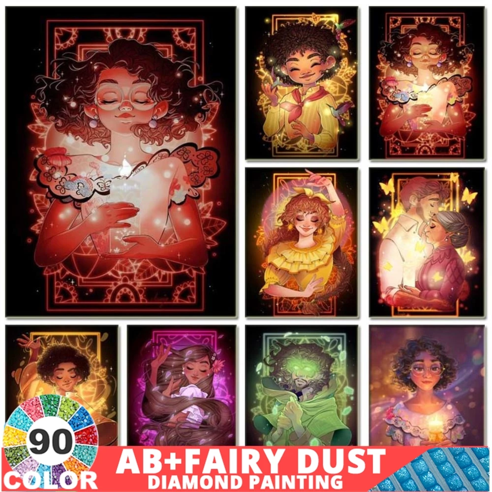 90 Colori Ab Fairy Dust Disney Encanto Diamond Painting Fairy Girl Pictures Full Mosaic Cross Stitch Ricamo Kit Decor