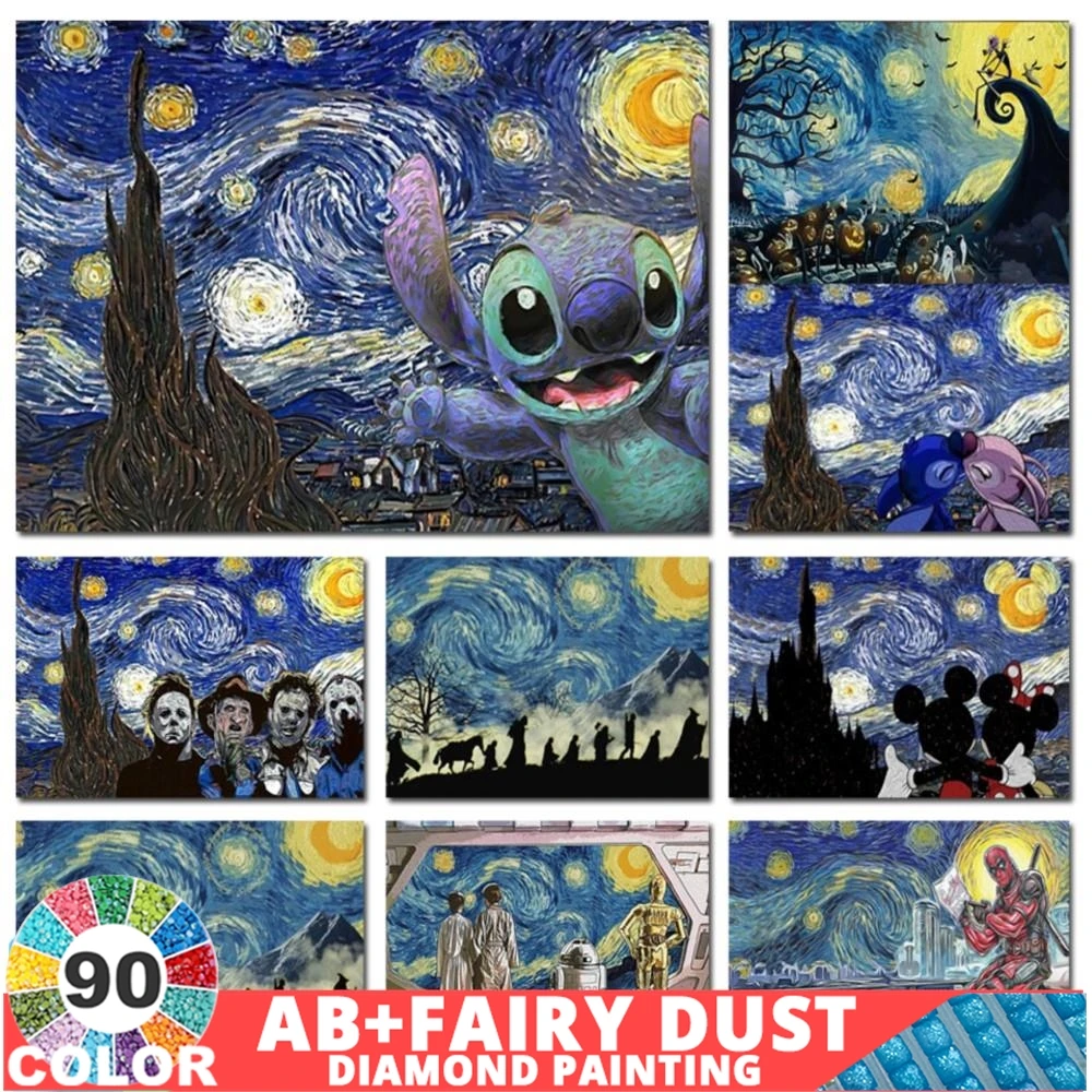 90 Colori Ab Fairy Dust Disney Starry Night Vincent Van Gogh Art Diamond Painting Stitch Angel Kit Personaggi Horror Mickey