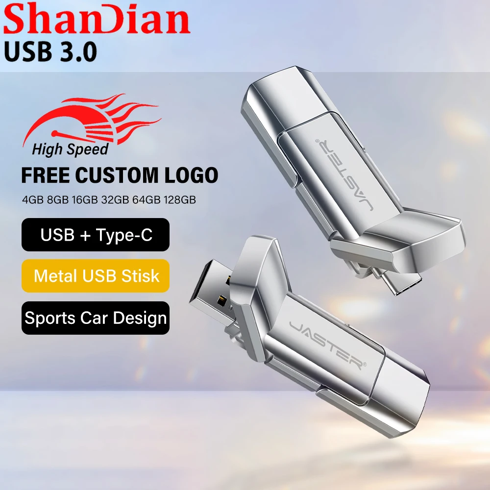 Shandian Metal Otg 128Gb Usb 3.0 Type-C 64Gb Disco U Ad Alta Velocità 32Gb Pen Drive Argento 16Gb Flash Drive Regalo Aziendale Thumbdrive