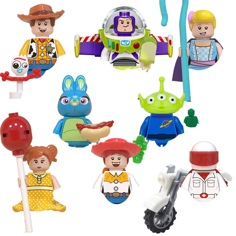 Disney Toy Story Series Buzz Lightyear Woody Three Eyes Jessie Anime Block Mini Moving Doll Assembly Block