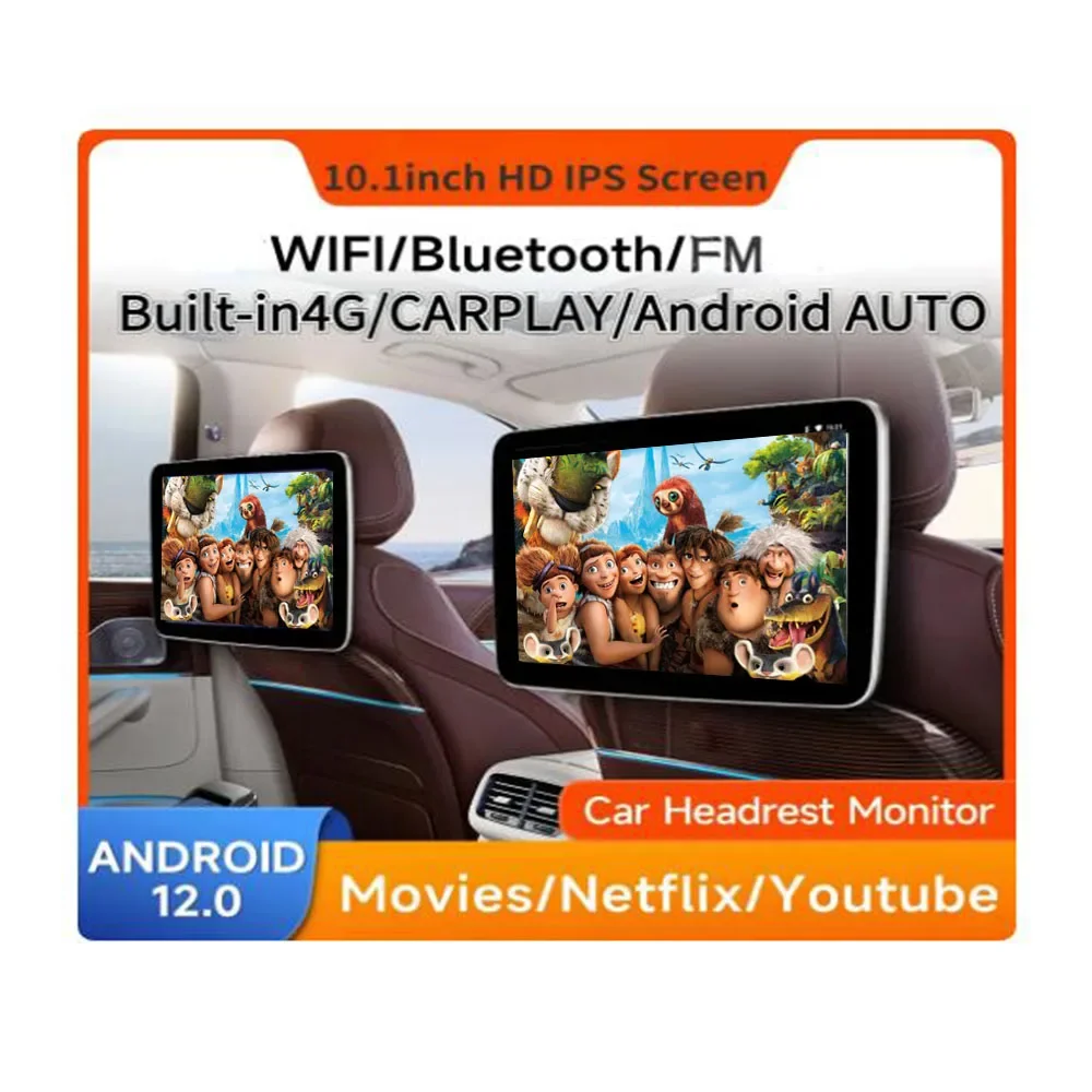 10.1 ''Car Headrest Monitor Tablet Schermi Wireless Carplay Android 12 2 + 32G Auto Sedile Posteriore Video Tv Player Fm Bluetooth Hd Touch