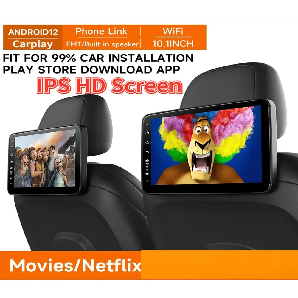 10.1 ''Car Headrest Monitor Tablet Schermi Wireless Carplay Android 12 2 + 32G Auto Sedile Posteriore Video Tv Player Fm Bluetooth Hd Touch