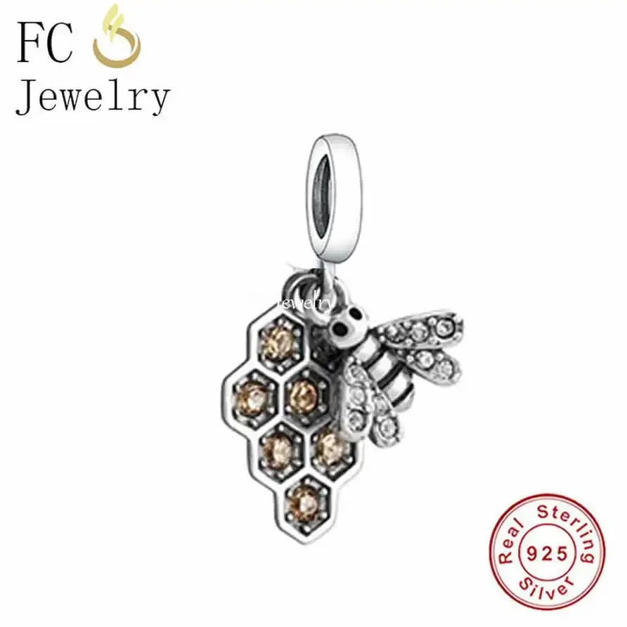 Fc Jewelry Fit Original Pan Charms Bracciale Real 925 Sterling Silver Bee Honey Honeycomb Bead Per Fare Le Donne Berloque 2024