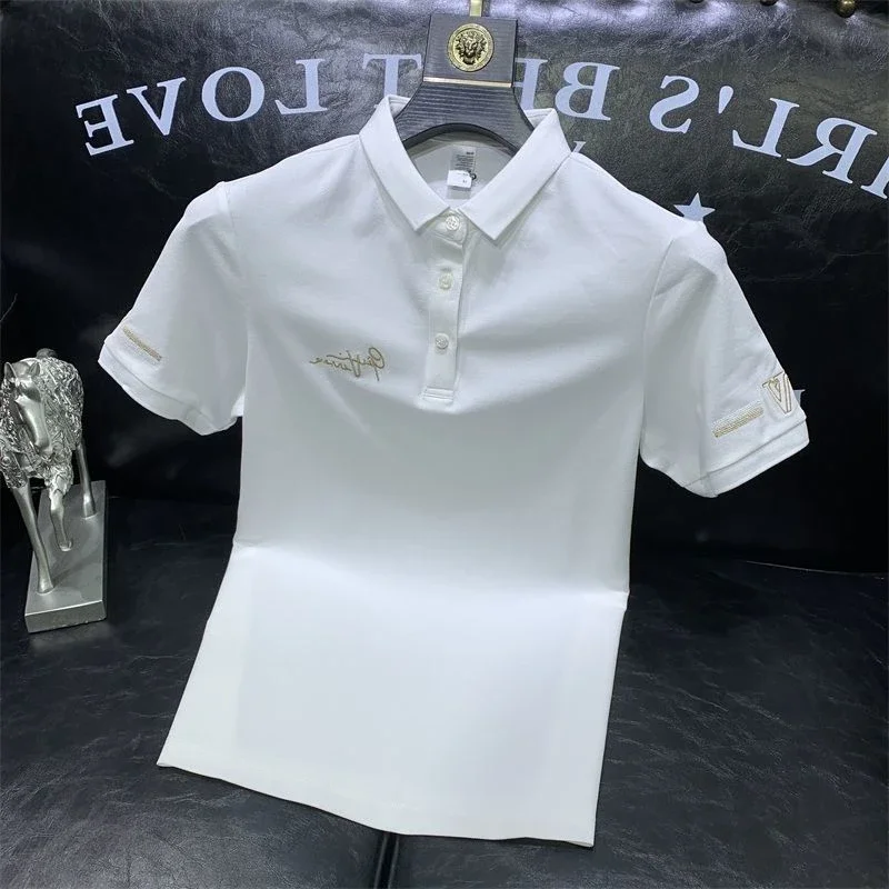 Polo Uomo Bianco Con Colletto Tee Alphabet Top Skinny Mens T-Shirt Casual Vestiti Economici Manica Corta Moda Di Base