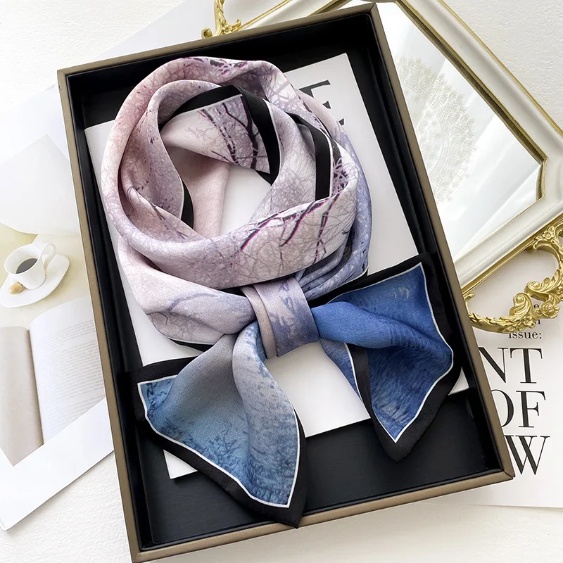 Fashion Design 100% Real Silk Skinny Scarves Handle Bag Ribbons Foulard Tie Hair Band Neckerchief Print Headbands For Women