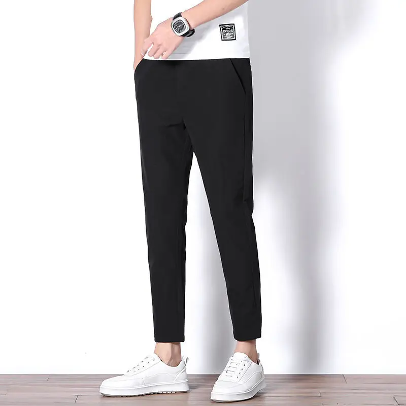 2022 Men'S Summer New Ice Silk Solid Color Trousers Male High-Waist Straight-Leg Pants Men Casual Thin Quick-Drying Pants G240