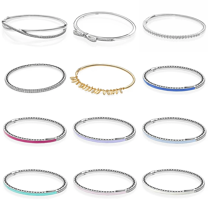 Sparkling Bow Intrecciato Radiant Hearts Scintillio Forever Bangle Fit Pan Bracciale In Argento Sterling 925