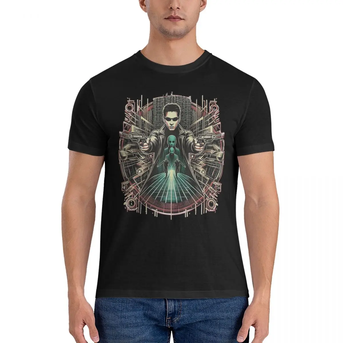 T-Shirt Poster Divertenti Per Uomo Girocollo 100% Cotone Magliette The Matrix Neo Film Morpheus Maglietta Manica Corta 6Xl Abbigliamento