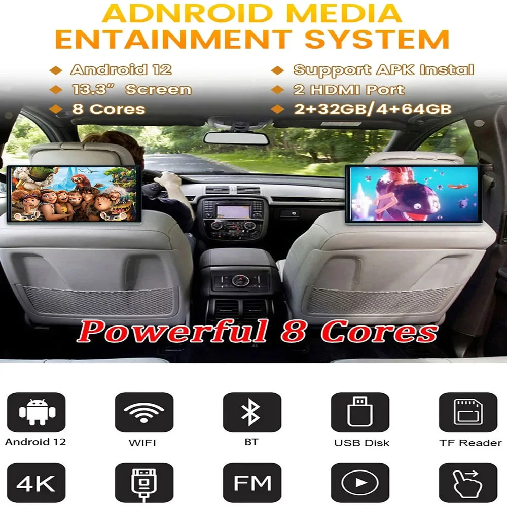 14 "''Ips Headrest Monitor Tablet Touch Screen Per Display Del Sedile Posteriore Dell'Auto Airplay Mirror Immagini Lettore Video Sistema Android 12