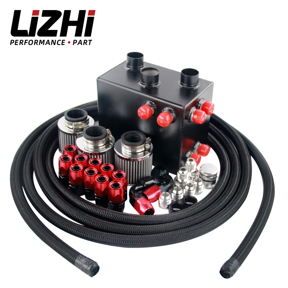 Lz -Universal Black Power Driven Oil Catch Can / Breather Tank Race Kit Per Honda Acura B16 K20
