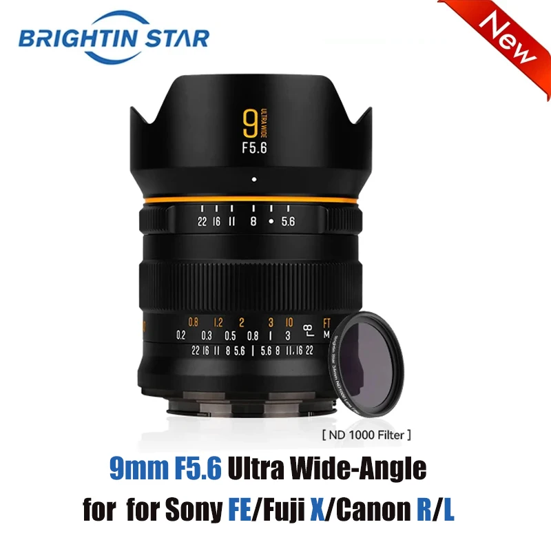 Brightin Star 9Mm F5.6 Full Frame 132 ° Obiettivo Per Fotocamera Mirrorless Con Messa A Fuoco Manuale Ultra Grandangolare Per Sony Fujifilm Canon L Mo