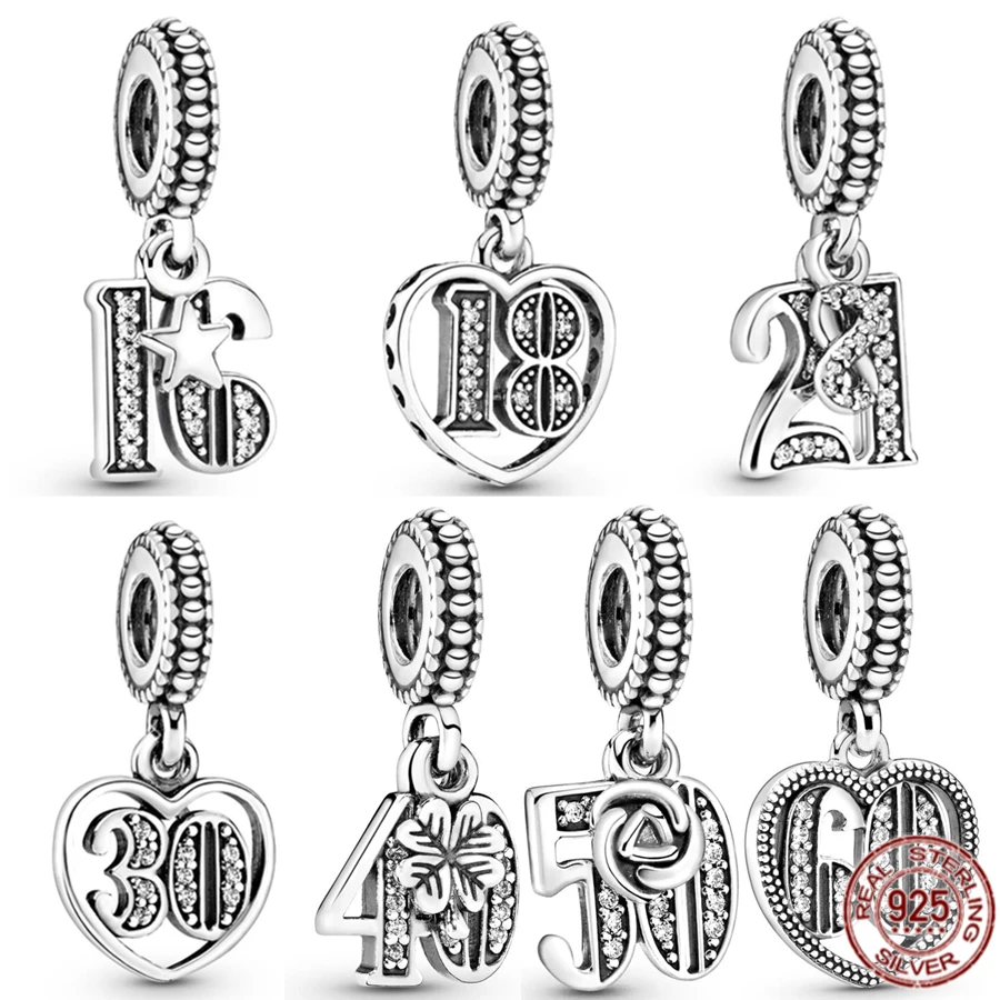 Gioielli Fai Da Te Vendite Calde 925 Sterling Silver Age Celebration 16-60 Digit Ciondola Bead Fit Originale Pandora Charm Bracciale E Collana