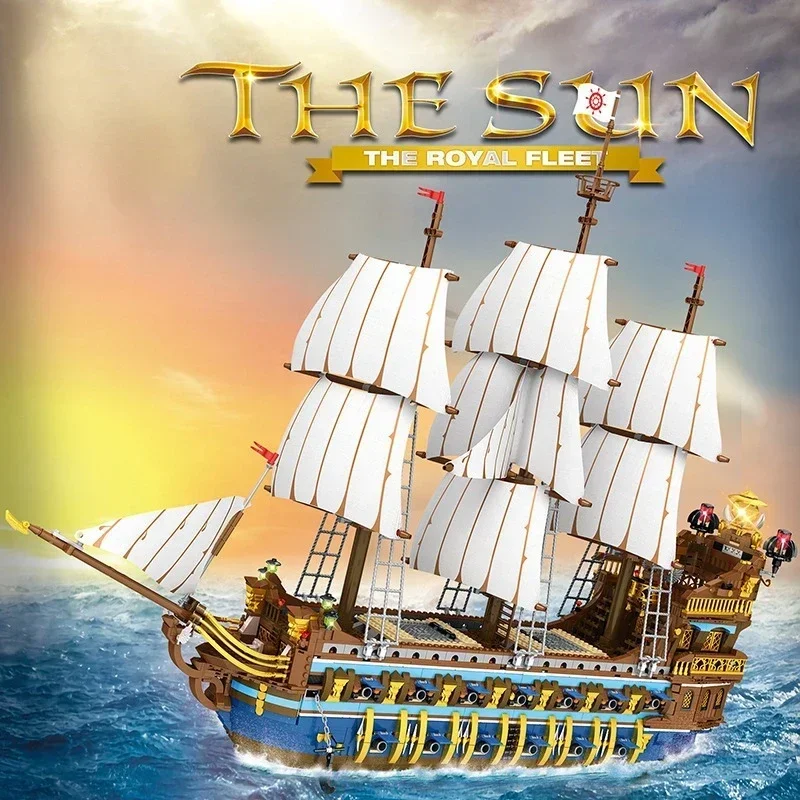 Caribbean Movie Moc 66011 The Royal Fleet The Sun Pirate Ship Barca A Vela Modello 3162Pc Building Blocks Giocattoli In Mattoni Per Kid Boy Gift