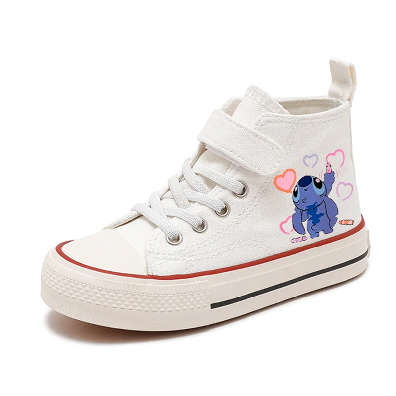 Lilo Stitch 2024 Sport Girl High-Top Boys Kid Canvas Shoes Disney Casual Cartoon Comfort Shoes Bambini Print Boys Scarpe Da Tennis