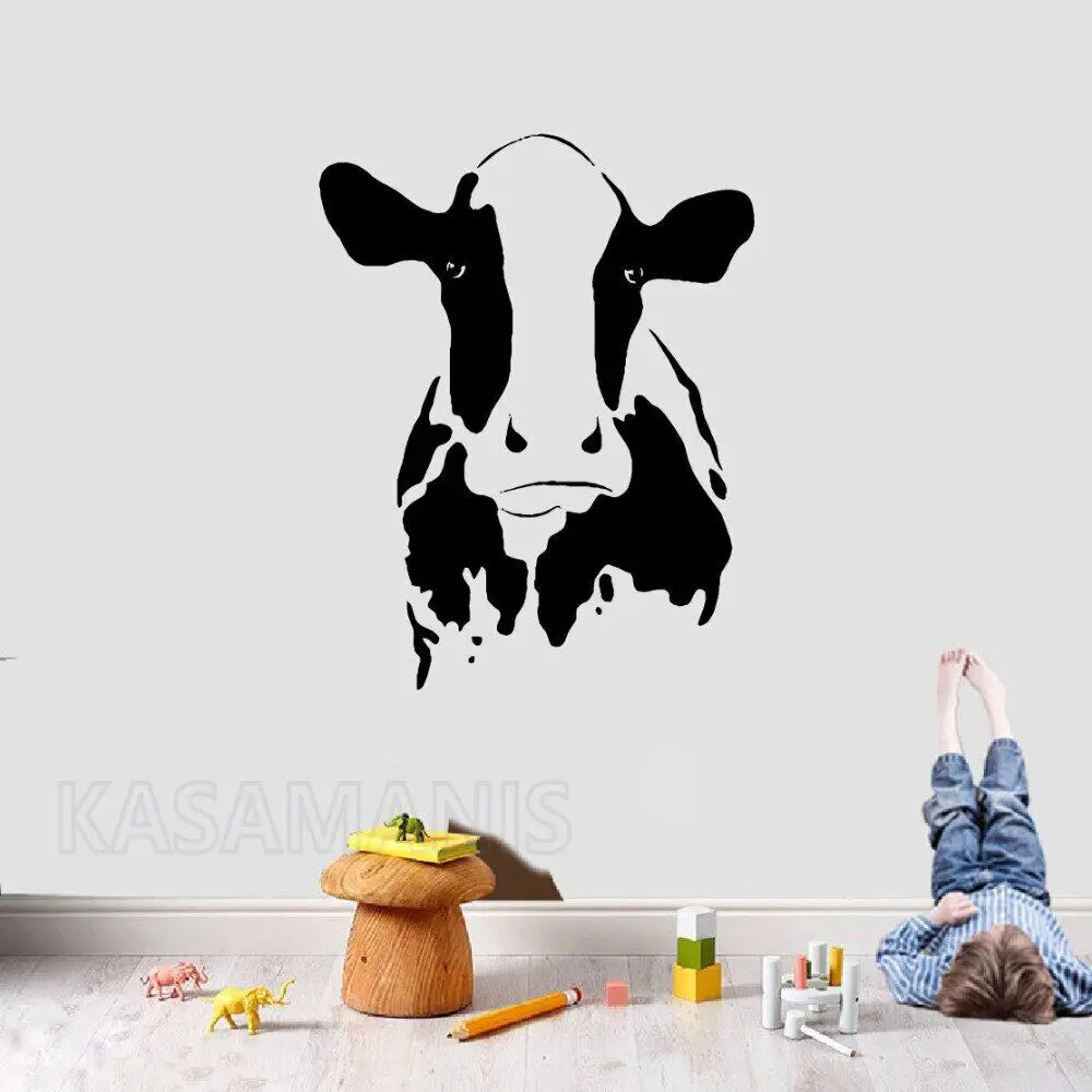 Cute Cow Head Wall Art Decalcomanie Murali Farm Animal Cow Vinyl Wall Sticker Home Fridge Farmhouse Living Room Decorazione Pastorale