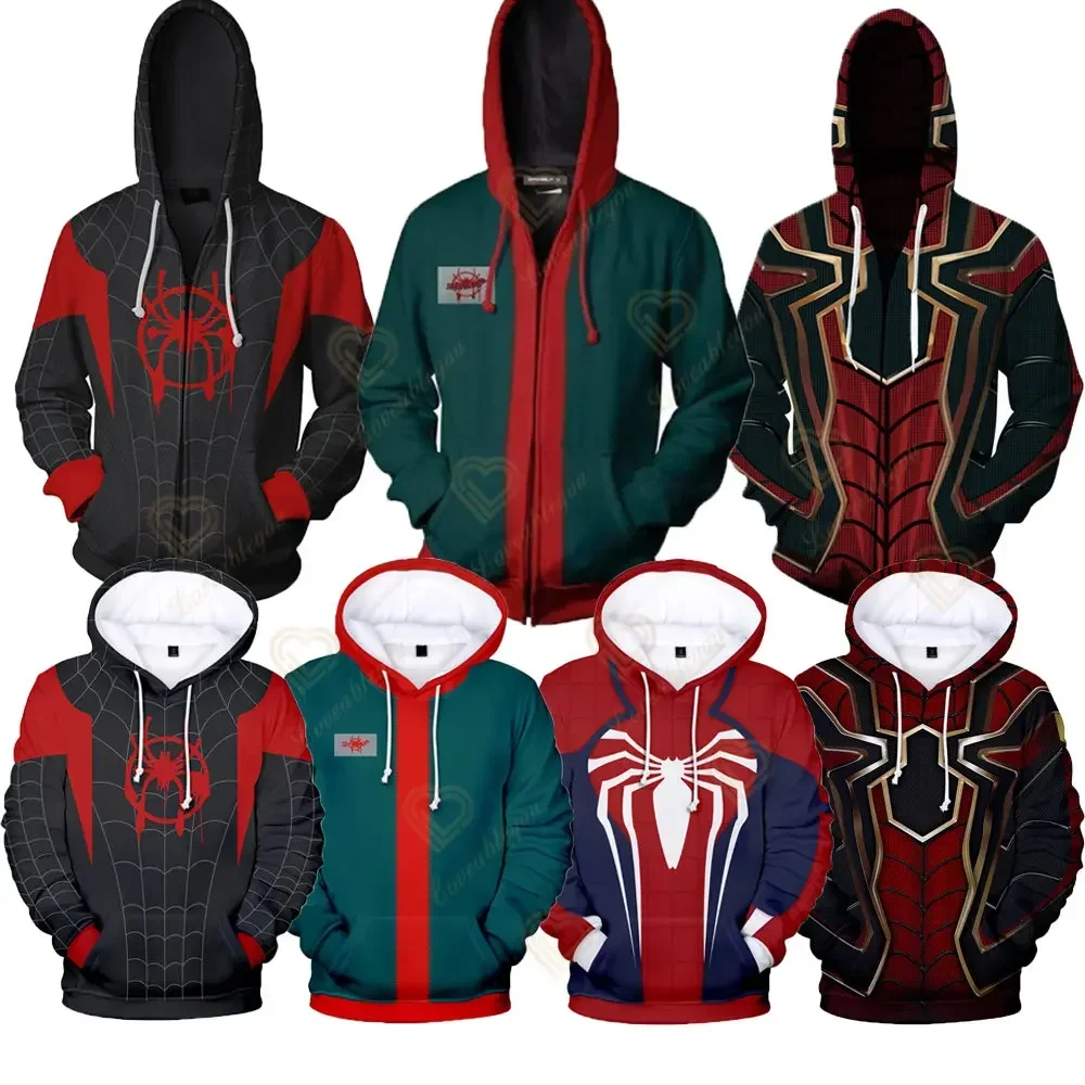 Anime Miles Morale Spiderman Felpa Con Cappuccio Cosplay Carnival Party Superhero Jacket 3D Cartoon Creative Felpe