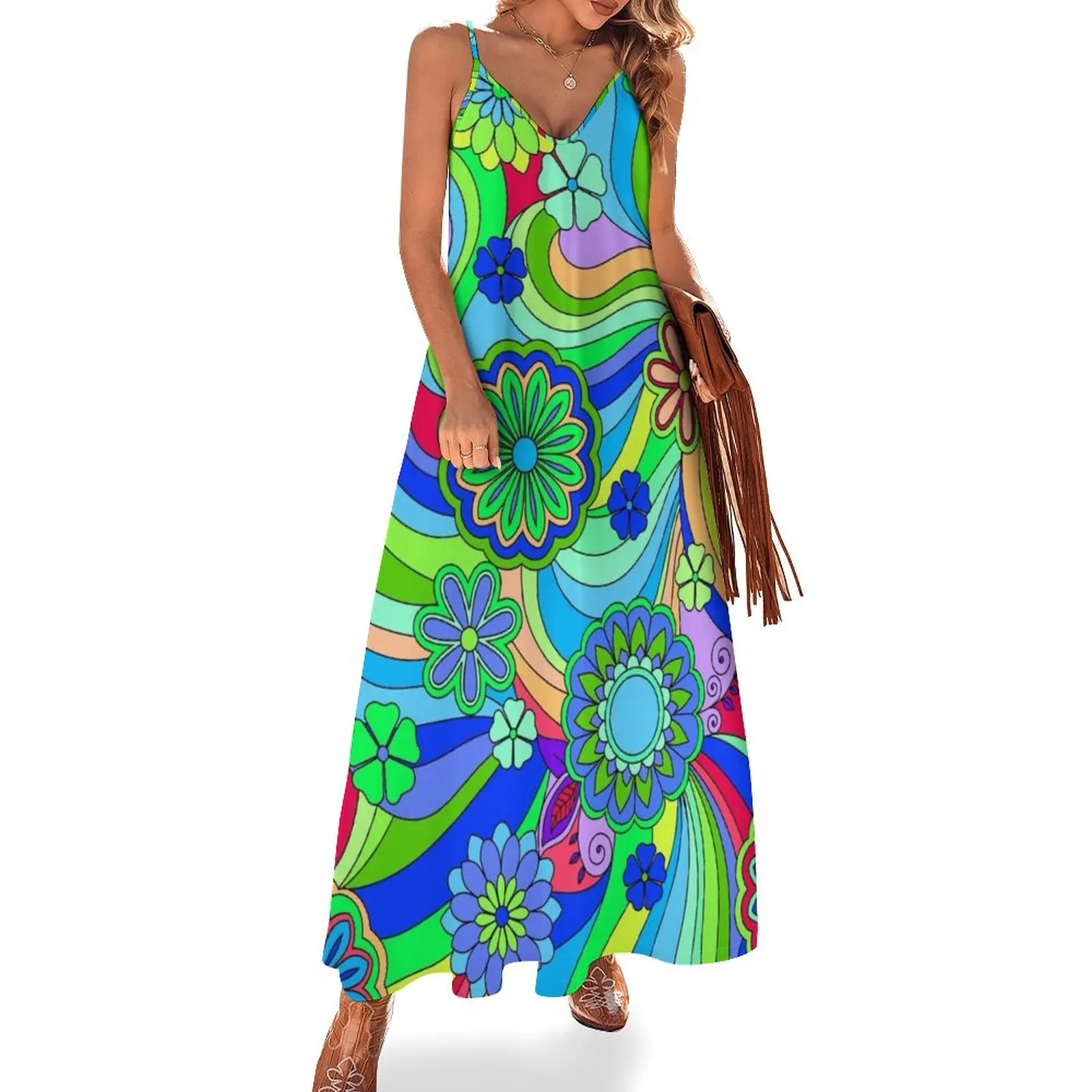 Hippy Trippy Flower Power Pattern Abito Senza Maniche Cocktail Of Dresses Dress Summer