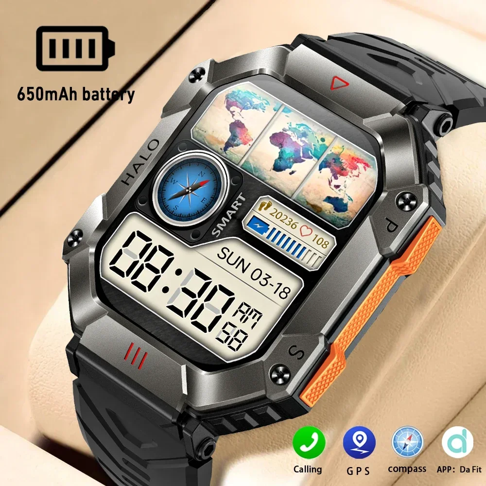 2024 Military Outdoor Smart Watch Men Health Monitoring Orologi Sportivi Gps Motion Track Compass Bluetooth Call Smartwatch Men