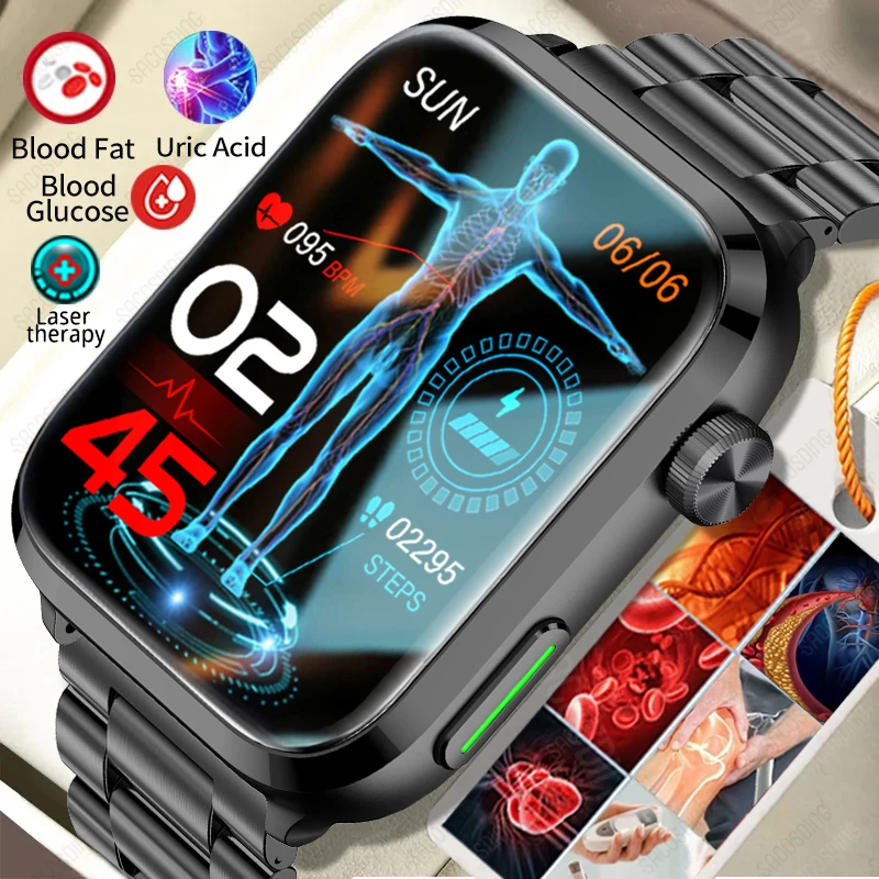 Trattamento Laser Tre High Uric Acid Blood Lipid Smart Watch Men Heart Rate Blood Sugar Health Tracker Bluetooth Call Smartwatch