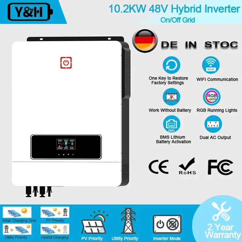 Yyhc 10.2Kw On/Off Grid Solar Hybrid Inverter Dc48V A Ac230V Output Built-In 160A Charge Controller Dual Pv Max 500V Input