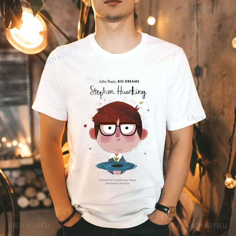 Little People Big Dreams Stephen Hawking Tshirt Funny Black Humor Meme Cotton Tshirt Stephen Hawking Island Boy Joke Tee Gift