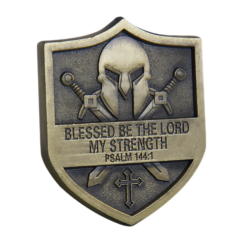 Iron Sharpens Military Tournans Challenge Coin Token Armor Shield Crest Monete Da Preghiera Tascabili Religiose Portamonete Per Il Trasporto Di Tutti 